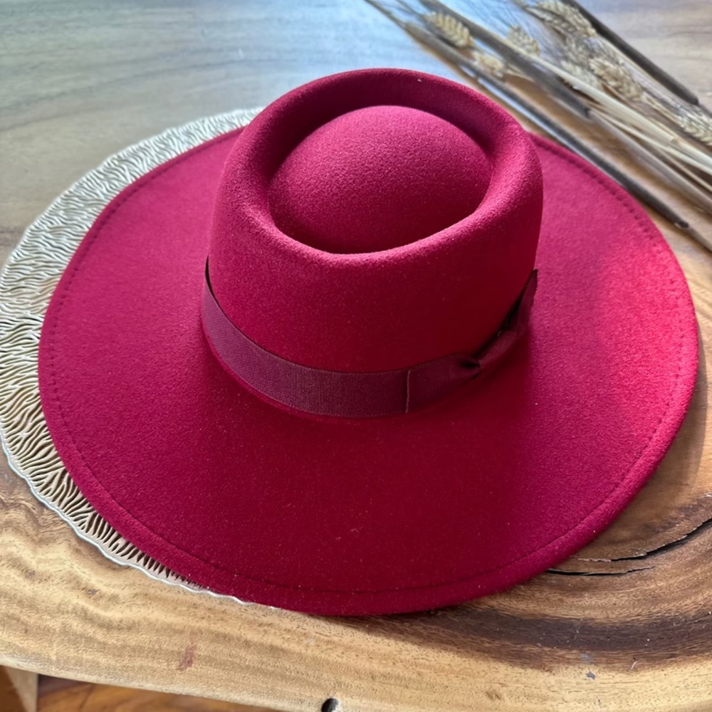 burgundy bolero flat brim rancher boho hat